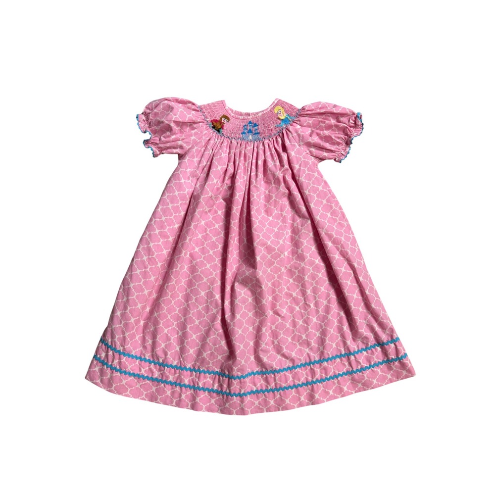 Smocked Frozen Anna Elsa Pink Puff Sleeve Dress Toddler 2T 3T